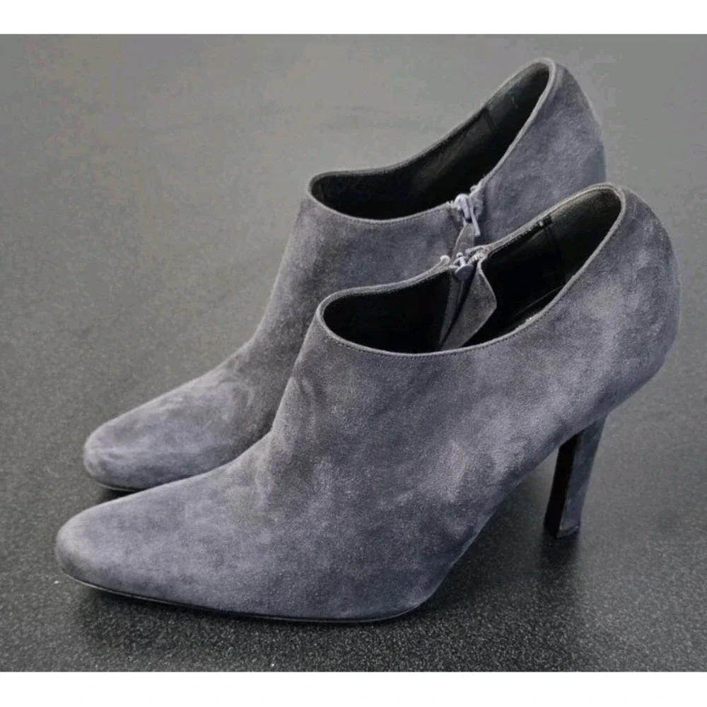 Christian‎ Dior Charcoal Gray Suede Boot Booties 36 Side Zip 4in Heels Classy